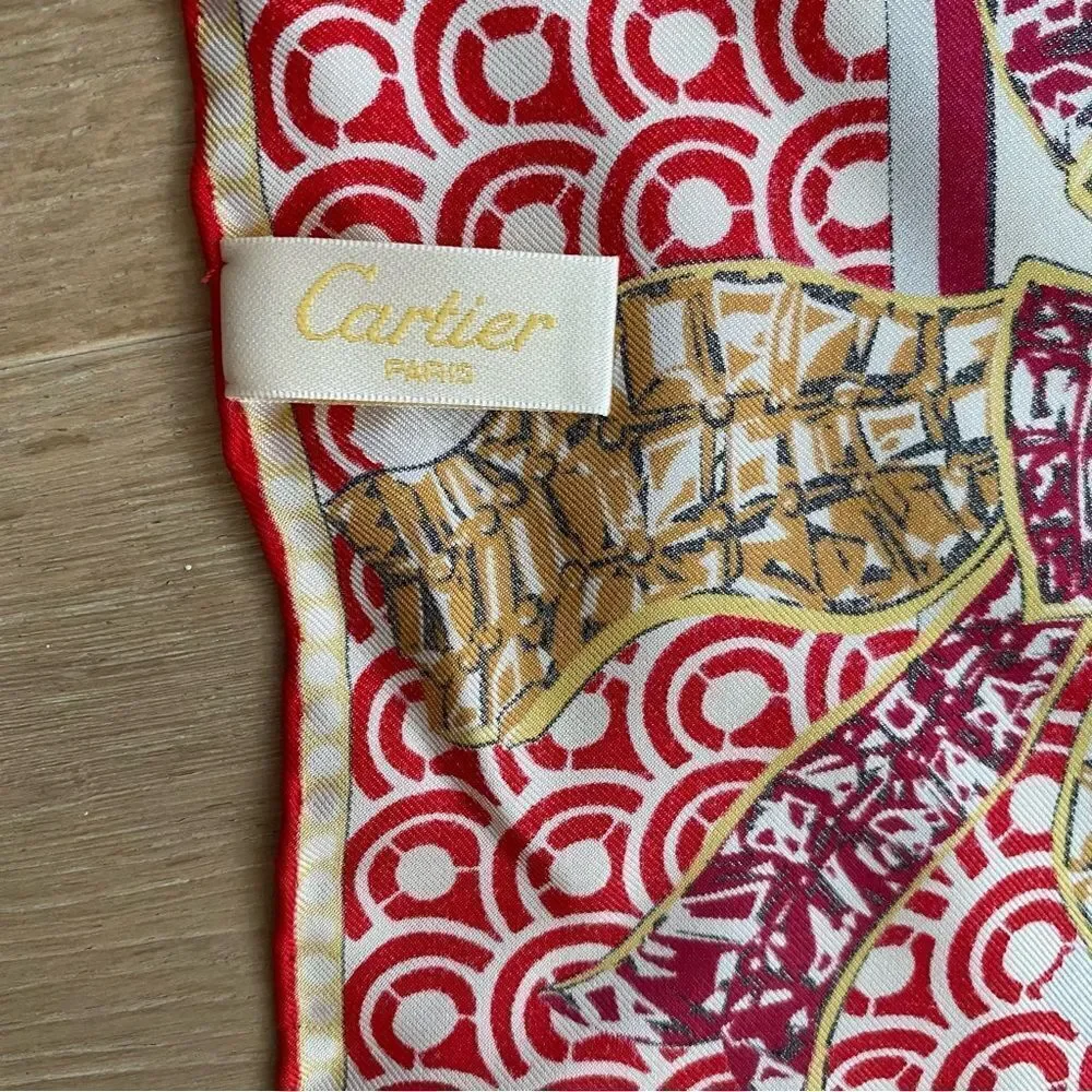 NEW Cartier Paris Red White Silk Crepe Butterflies Moth Square Scarf Shawl - Picture 10 of 12